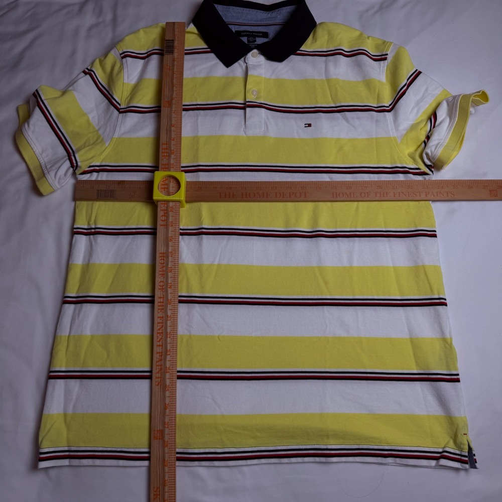 Tommy Hilfiger Mens XXL Custom Fit Striped Polo Shirt Yellow White Navy Cotton - Picture 6 of 6